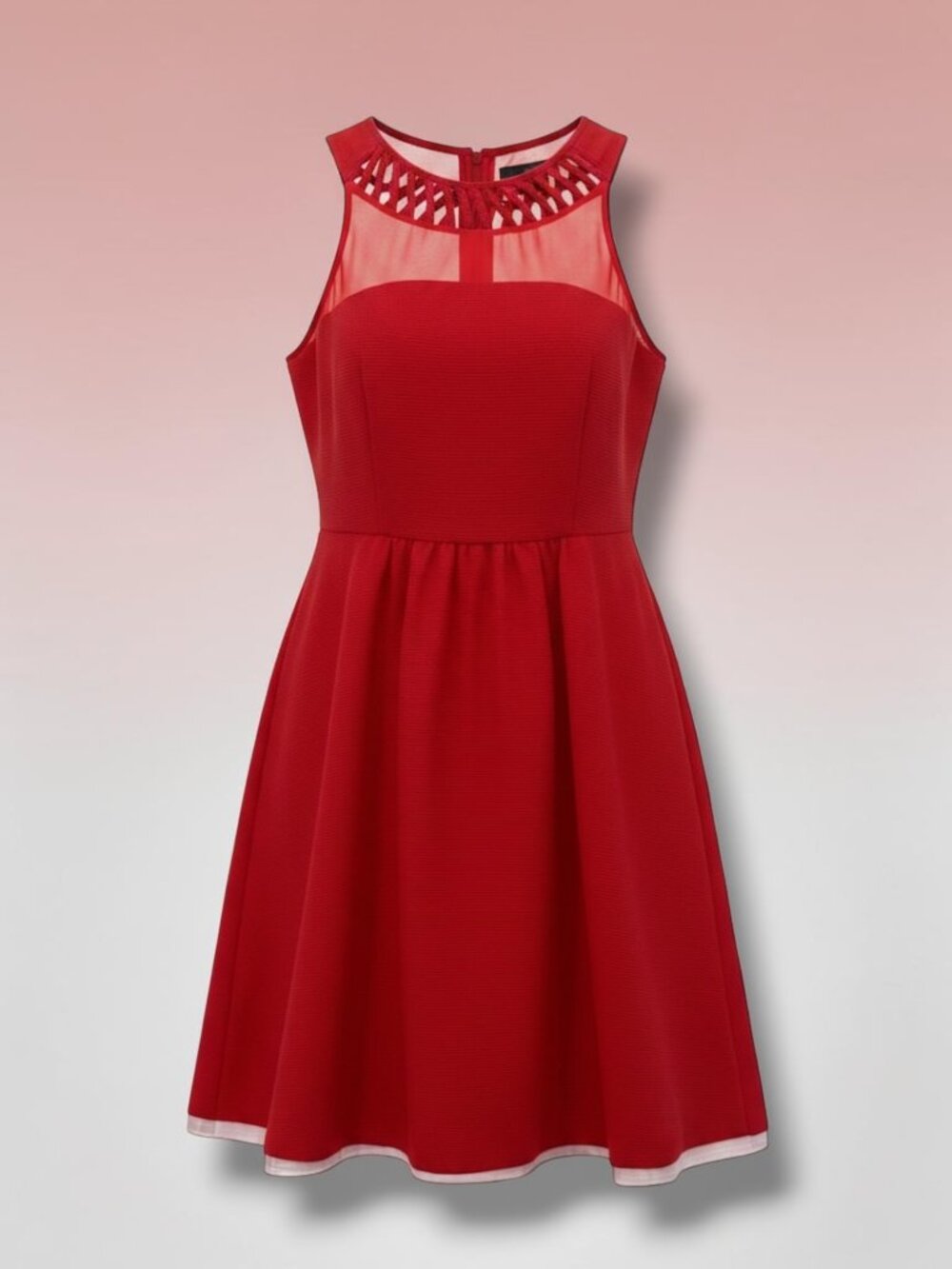Maeve Anthropologie Red Lattice Detail Hem Fit & Flare Dress 2